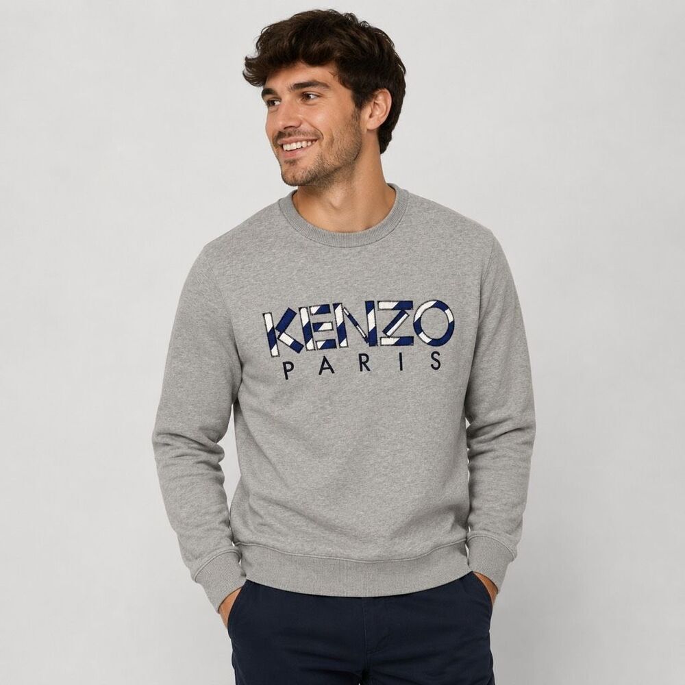 KENZO sweatshirt Pale Grey patterned logo crewneck Size S